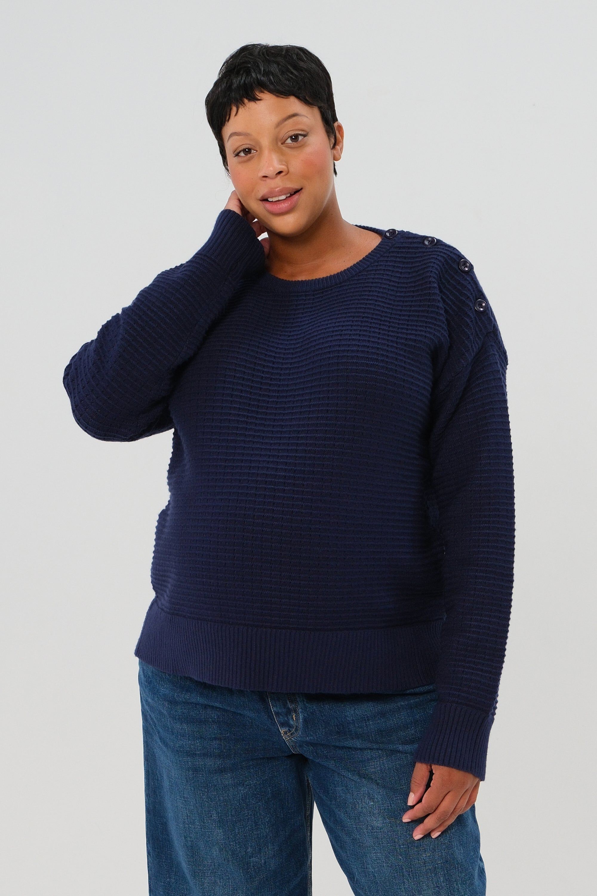 Women&#39;s Maternity & Nursing Sweater with Button Detail & Hidden Thumbhole Feature, Navy Blue / Navy, alternate image number 2