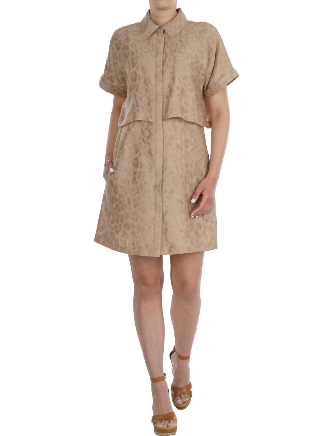 ANIMAL JACQUARD SHIRT DRESS IN BEIGE, Beige / Beige, hi-res image number 0