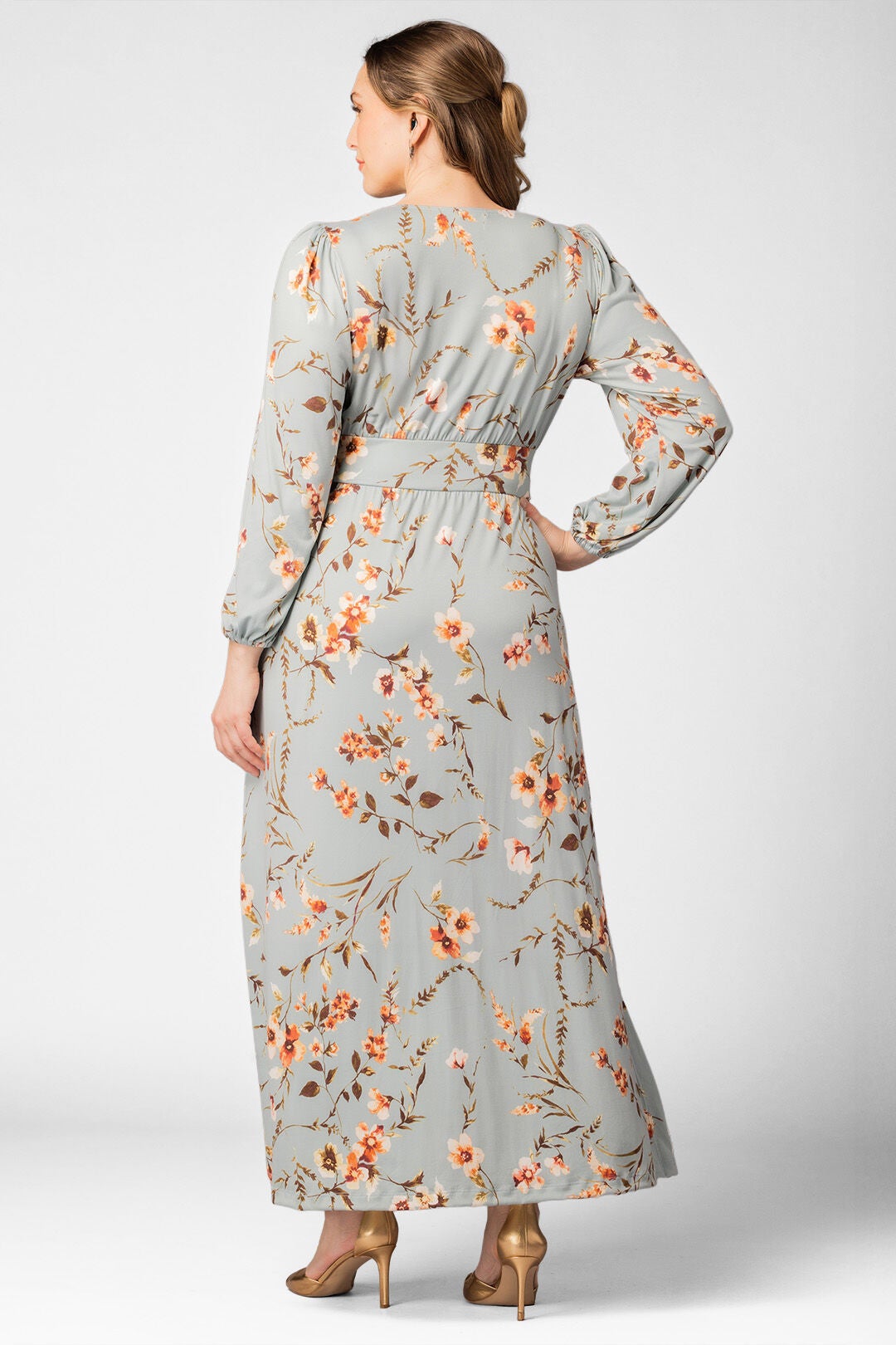 Kelsey Long Sleeve Maxi Dress, Spring Meadow / Sage Green, alternate image number 3