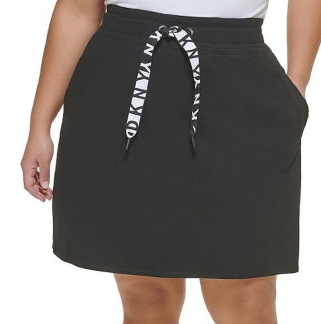 DKNY Women's Sports Plus Drawstring Logo Skirt Black Size 3X, Black / Black, hi-res image number 0