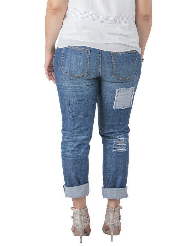 X-Boyfriend Destroyed Patched Low Rise Jeans, , alternate image number 5