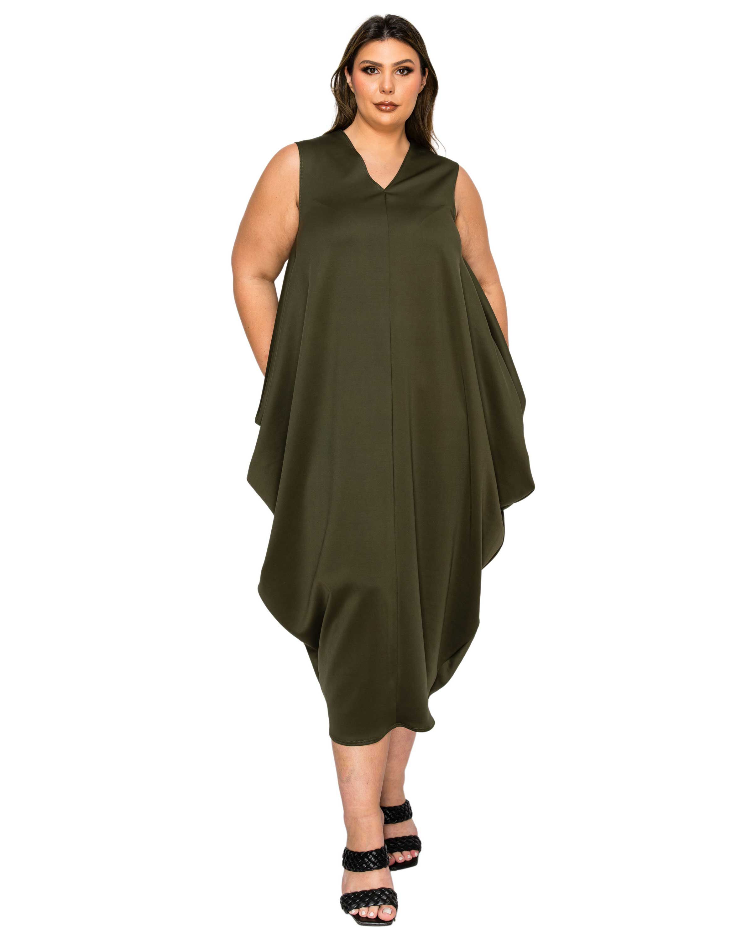 Clover Sleeveless Bubble Hem Dress, Army / Olive Green, hi-res image number 0