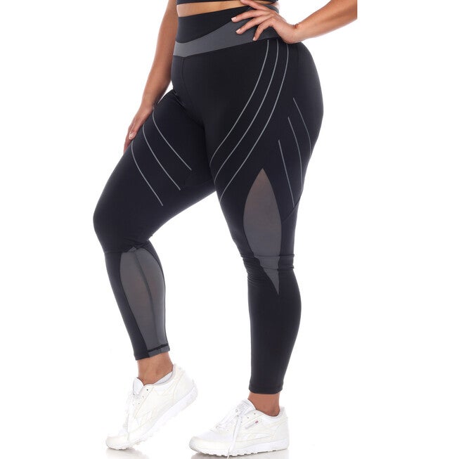 High-Waist Reflective Piping Fitness Leggings, Black / Black, alternate image number null