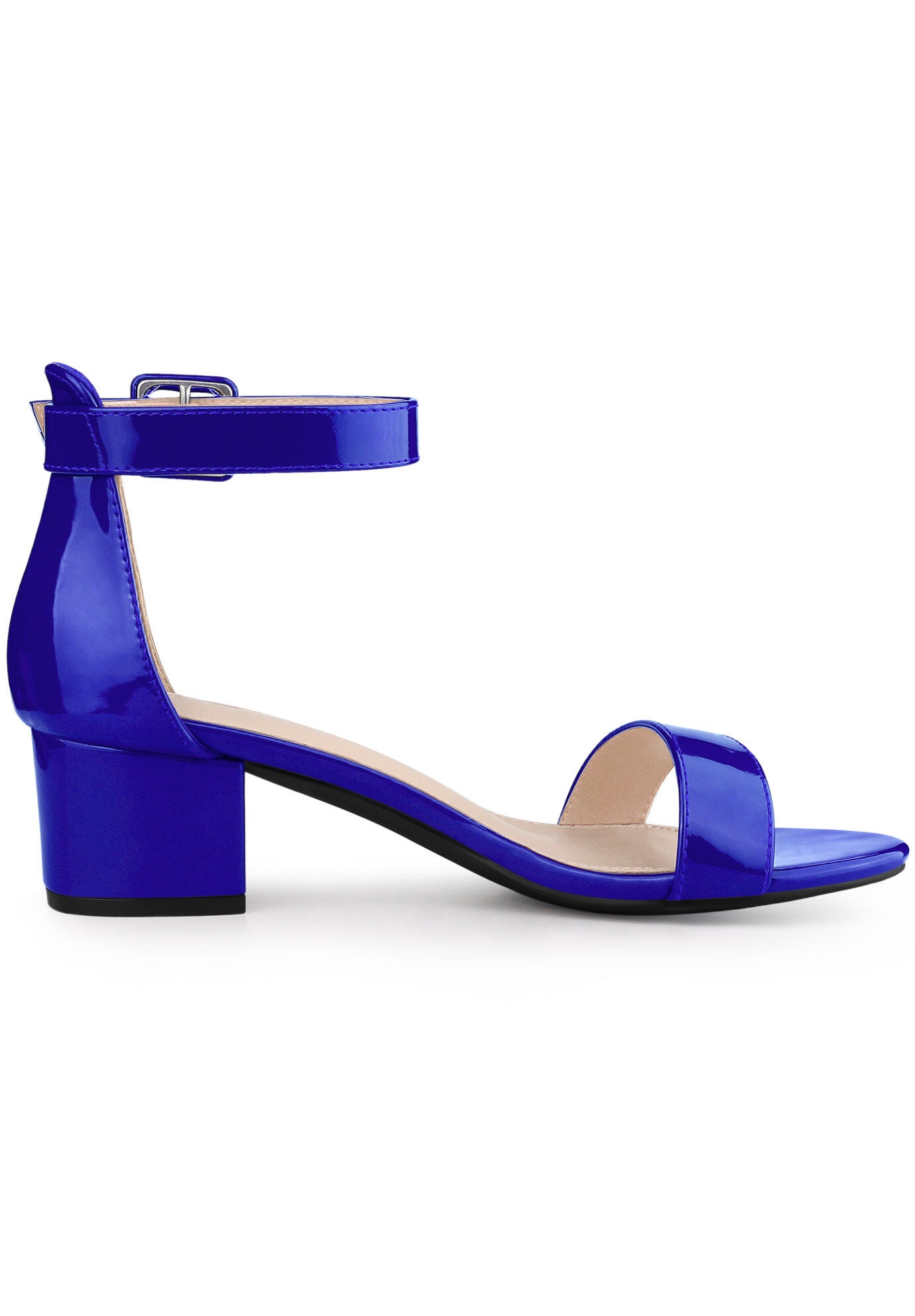 Open Toe Low Block Heel Ankle Strap Sandals, Royal Blue / Royal Blue, hi-res image number 0