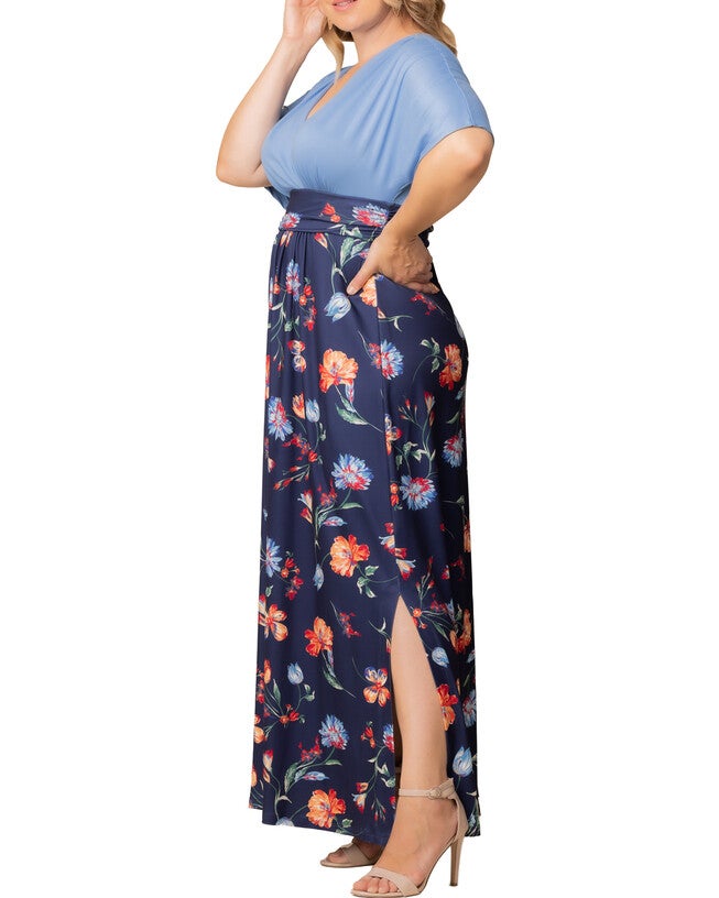 Havana Color Block Maxi Dress, VIBRANT NAVY FLORALS / Navy, alternate image number 1
