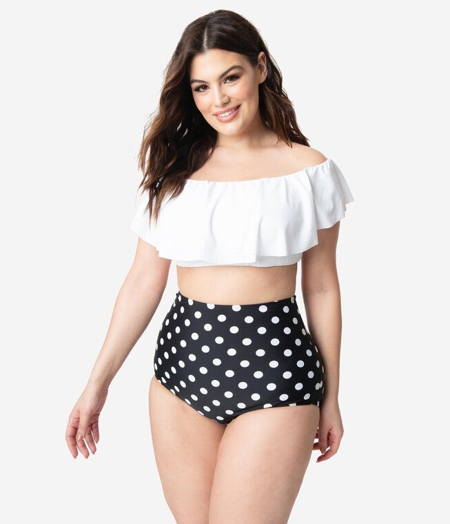 White Ruffle Swim Top, White / White, alternate image number 2