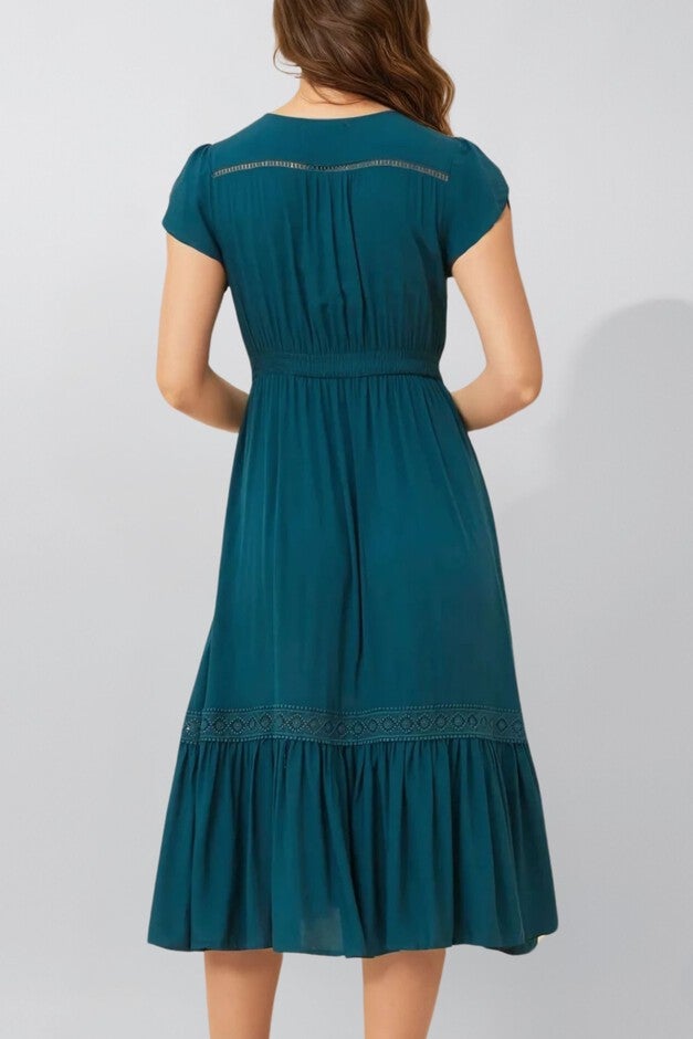 Annick - Elise Dress V-Neck Tiered Skirt Solid, Green / Teal, alternate image number null