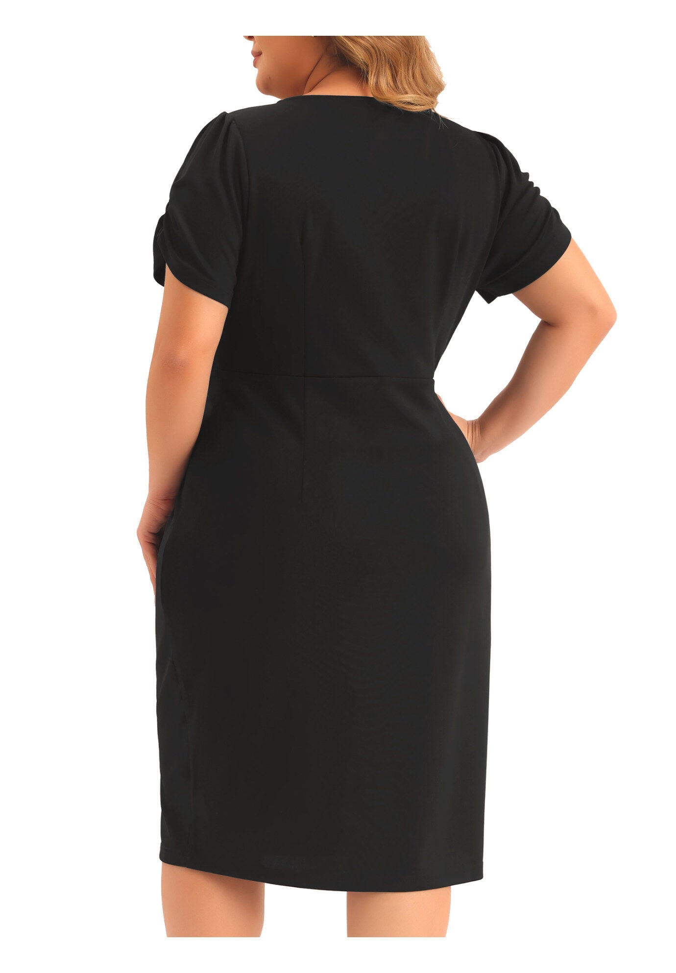 Short Sleeve Above the Knee Sheath Dress, Black / Black, alternate image number 3