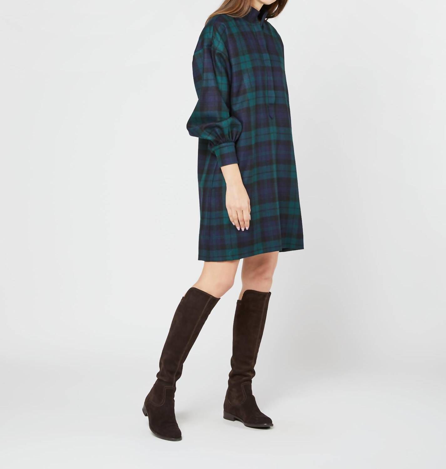 ANAYA POPOVER DRESS IN BLACKWATCH WOOL TARTAN, , alternate image number 7