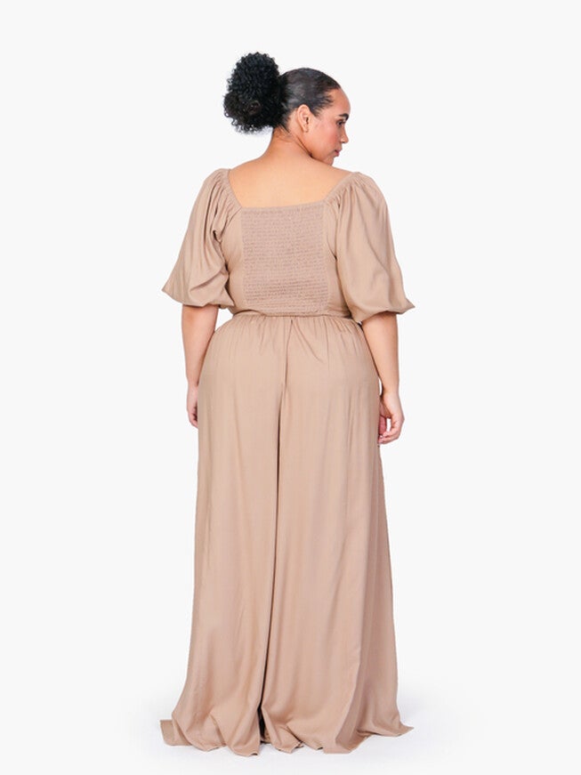 Almond Puff Sleeve Carolina Crop Top and Pants, Almond / Brown, alternate image number null