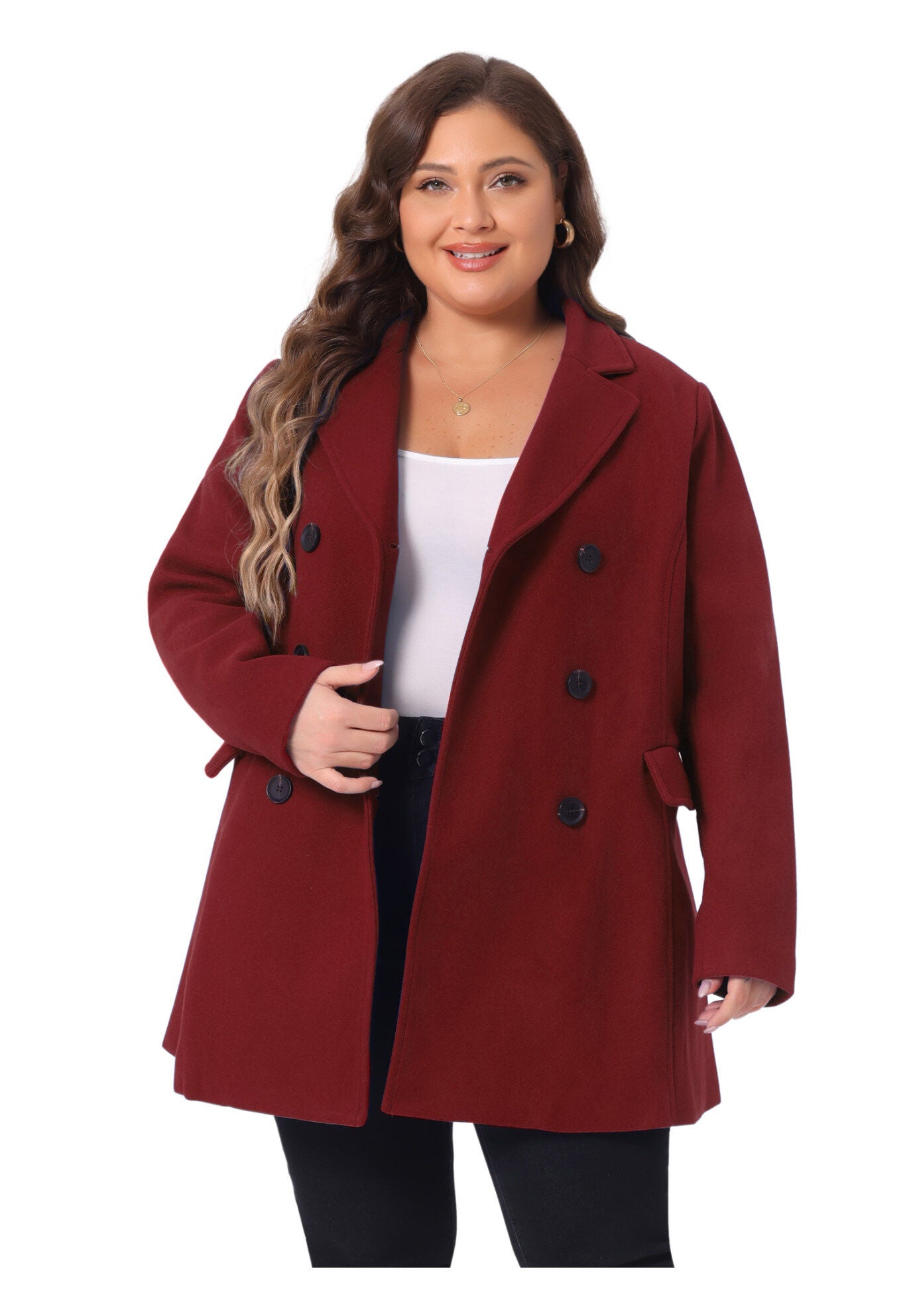 NOTCHED LAPEL DOUBLE BREASTED COAT, Dark Red / Red, alternate image number 3