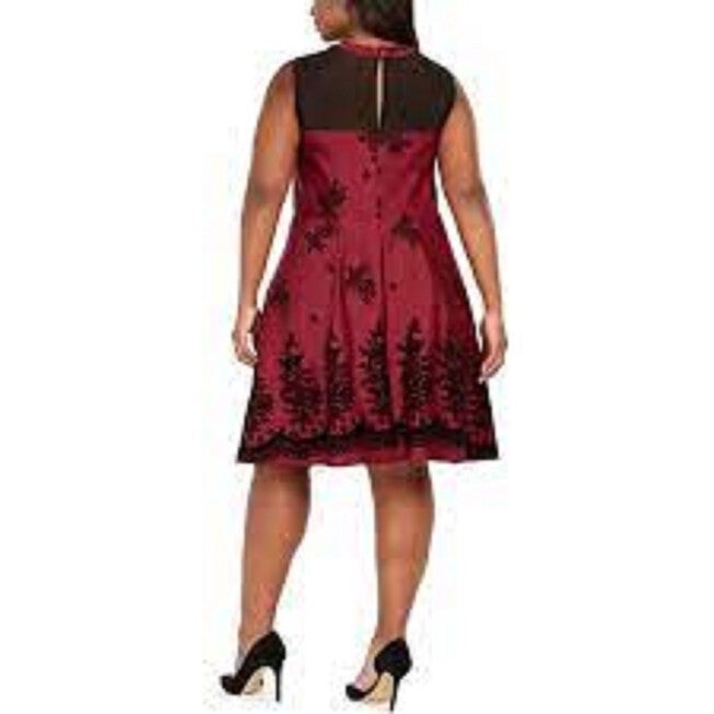 Love Squared Women's Trendy Plus Size Flocked-Velvet Fit & Flare Dress Purple Size 2X, , alternate image number 3