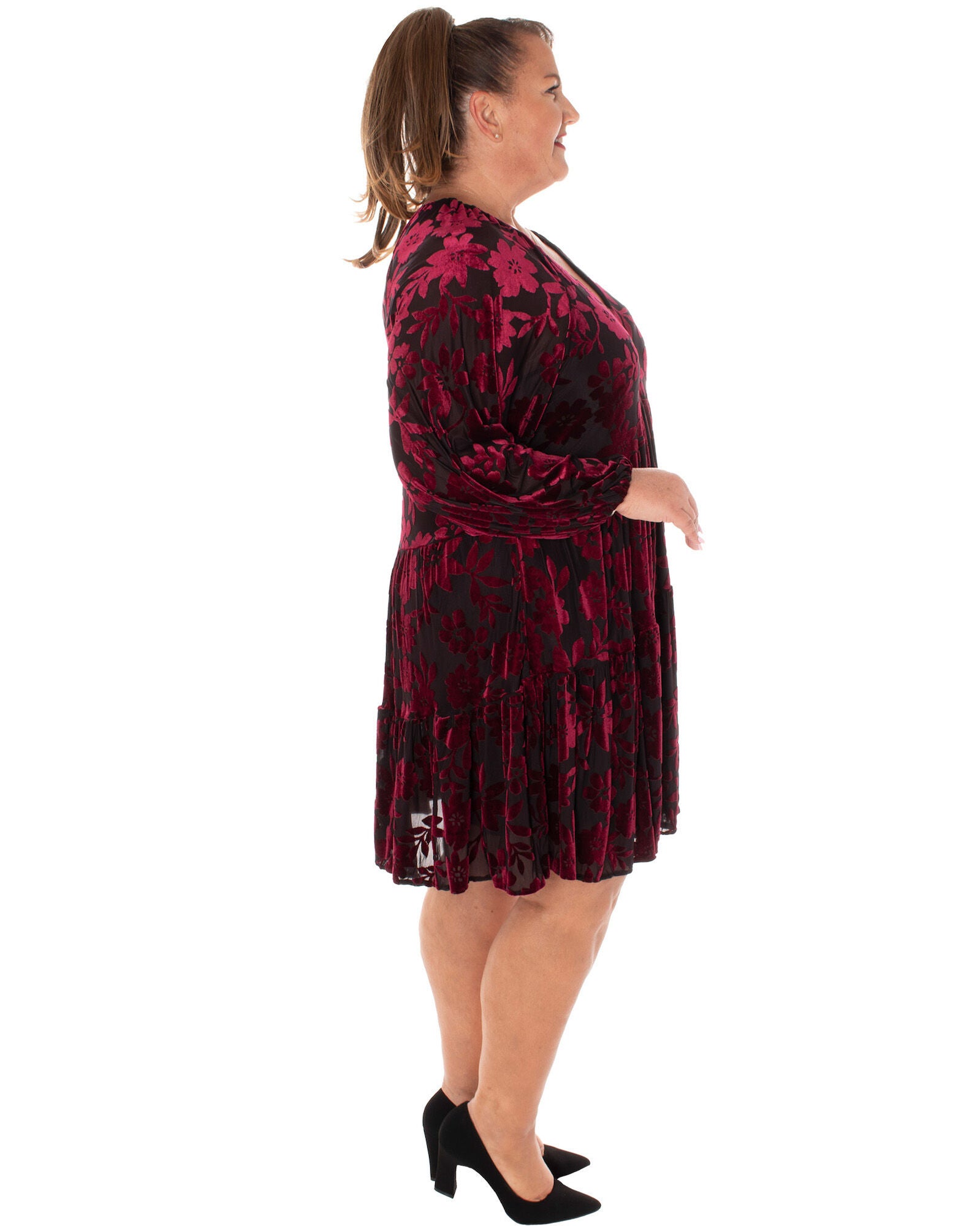 ICY VELVET BURNOUTSILKY DENIER FULLY LINED DRESS, , alternate image number 4