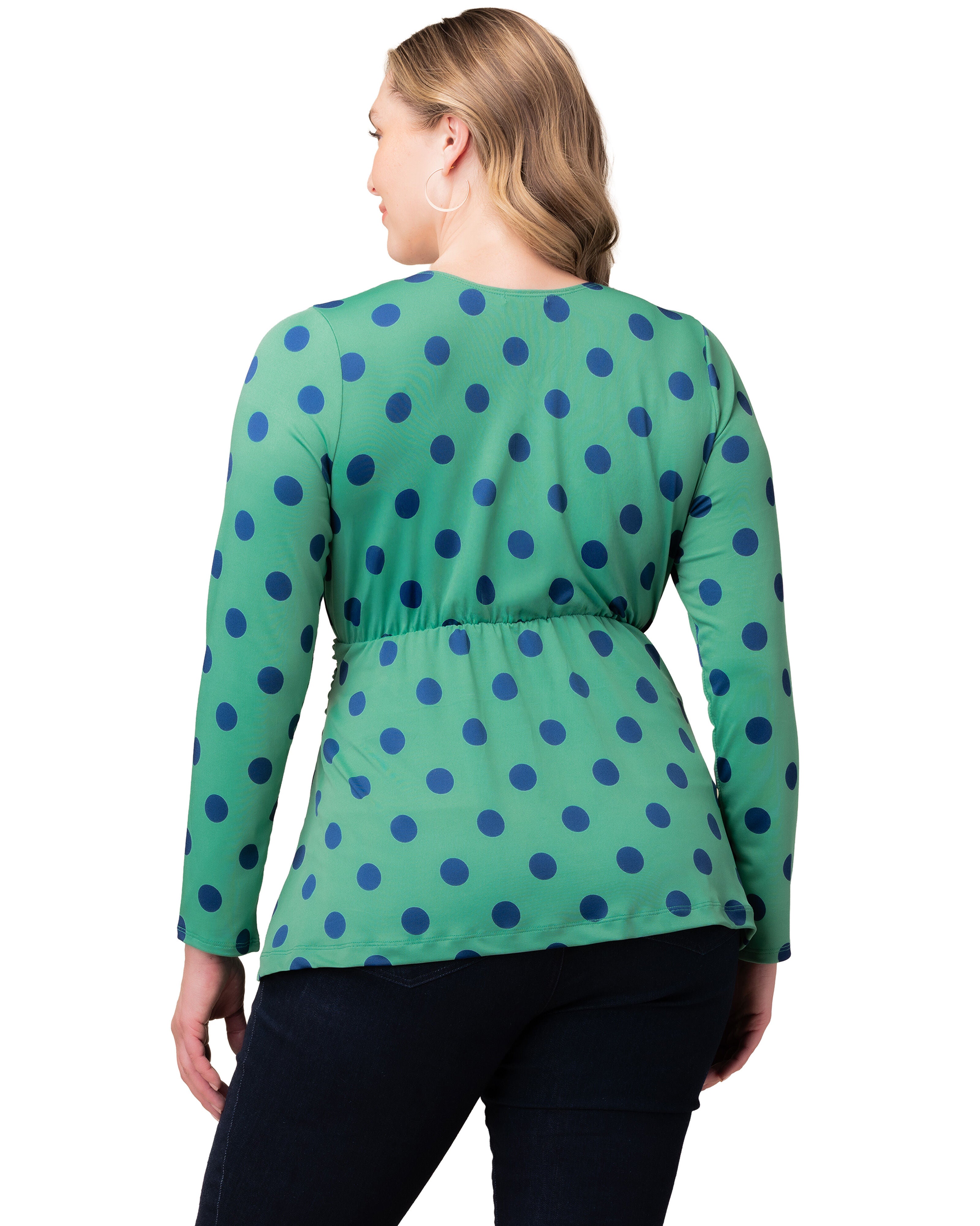 Abigail Long Sleeve Twist Top, GREEN POLKA DOT / Kelly Green, alternate image number 1