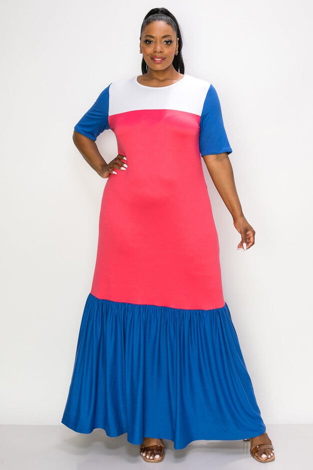 AMI COLORBLOCK MAXI DRESS, IndigoWhiteStrawberry / Royal Blue, alternate image number null