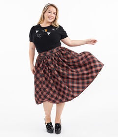 1950s Black & Orange Plaid Gellar Swing Skirt