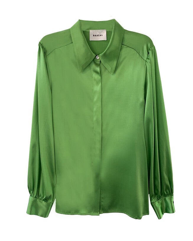Sigourney Blouse in Grass Green Silk, Grass Green / Kelly Green, hi-res image number 0
