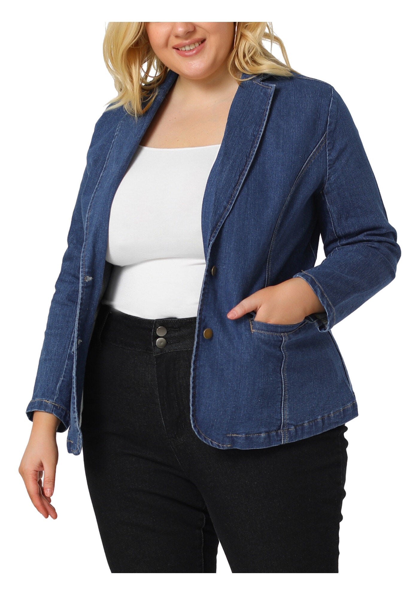 ELEGANT JEAN LAPEL BLAZER DENIM JACKET, Sky Blue / Light Blue, alternate image number 2