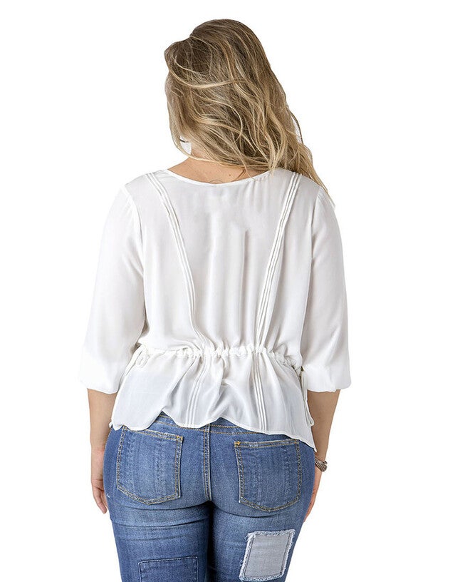 Plus Size Joanna Draw Back Bustle Pull Over Chiffon Boxy Top, , alternate image number null