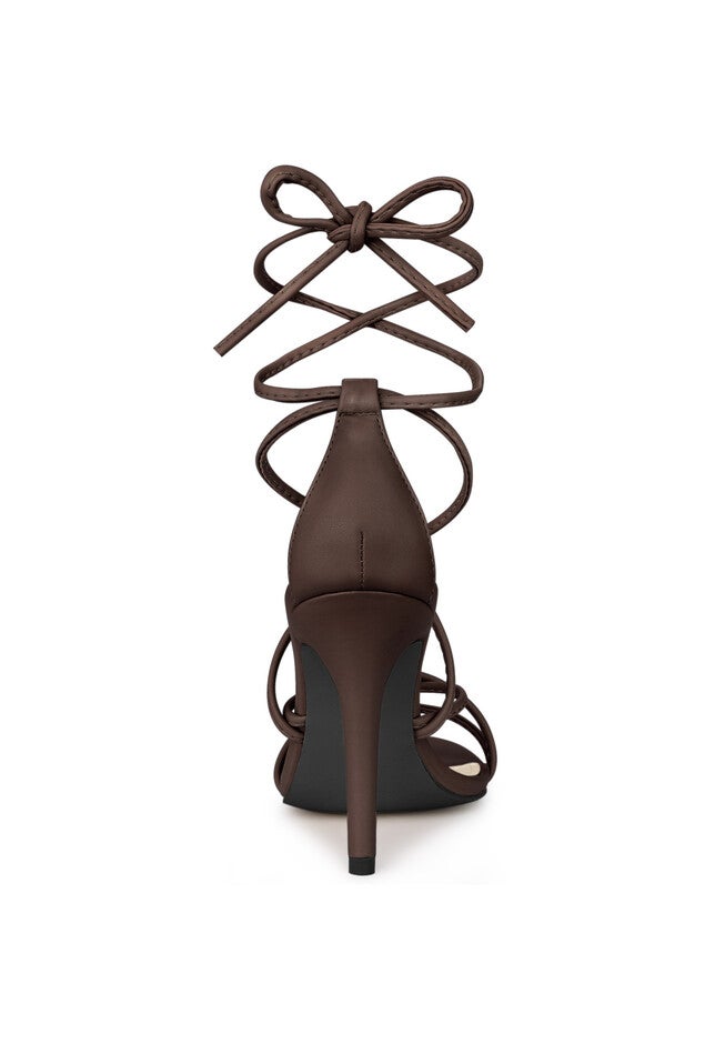 Strappy Heels Lace Up Stiletto Heel Sandals, Coffee / Brown, alternate image number 3