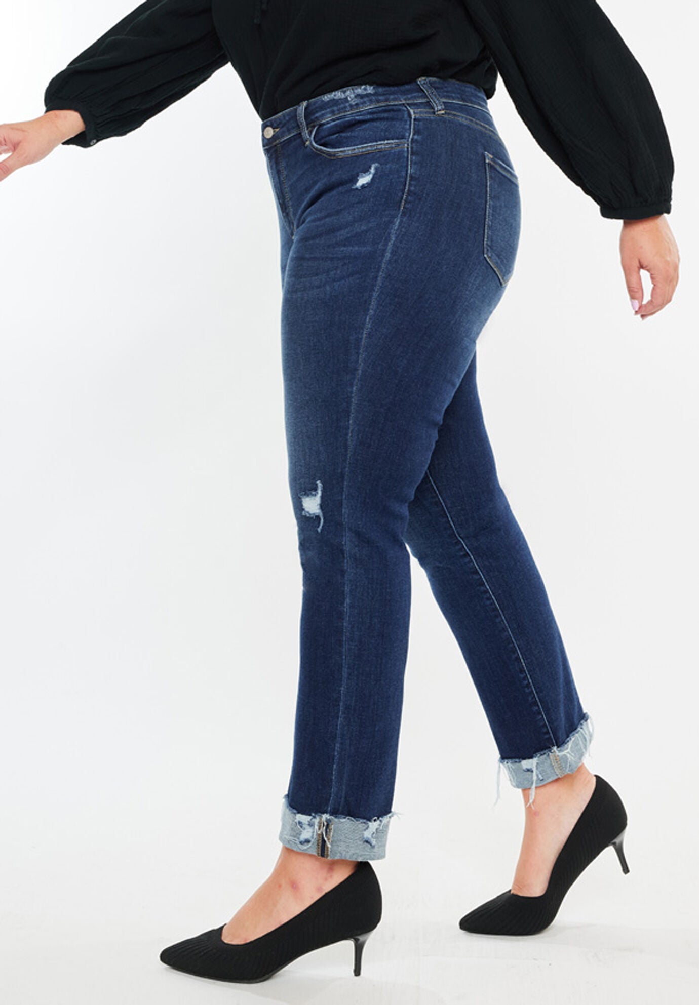 Emely Essentials Mid Rise Slim Straight Leg Jeans (Plus), Dark Wash / Dark Wash, alternate image number 3