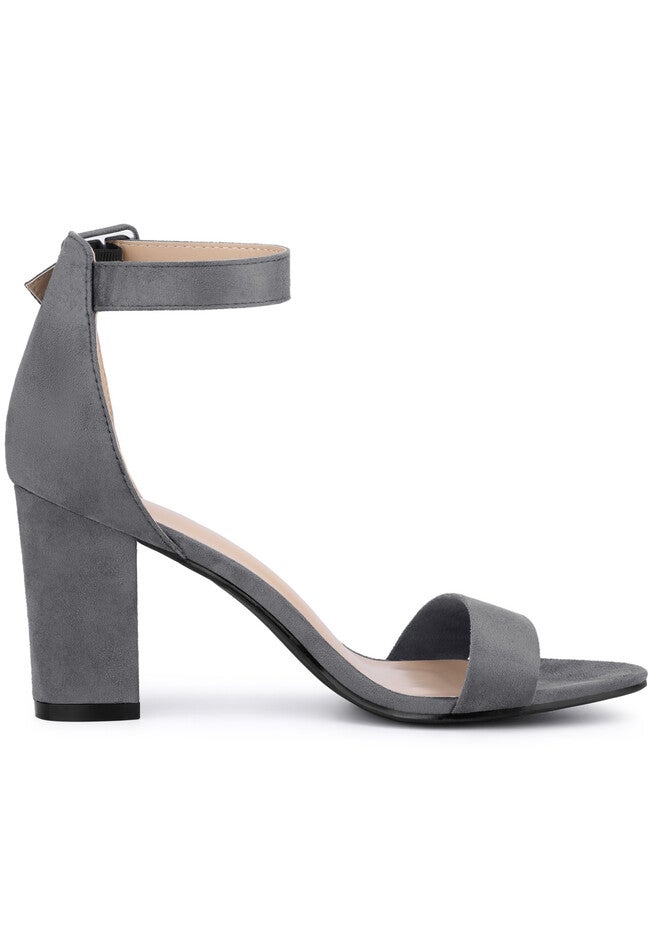 Open Toe Ankle Buckle Strap Block High Heel Sandals, Deep Grey / Charcoal Grey, hi-res image number 0