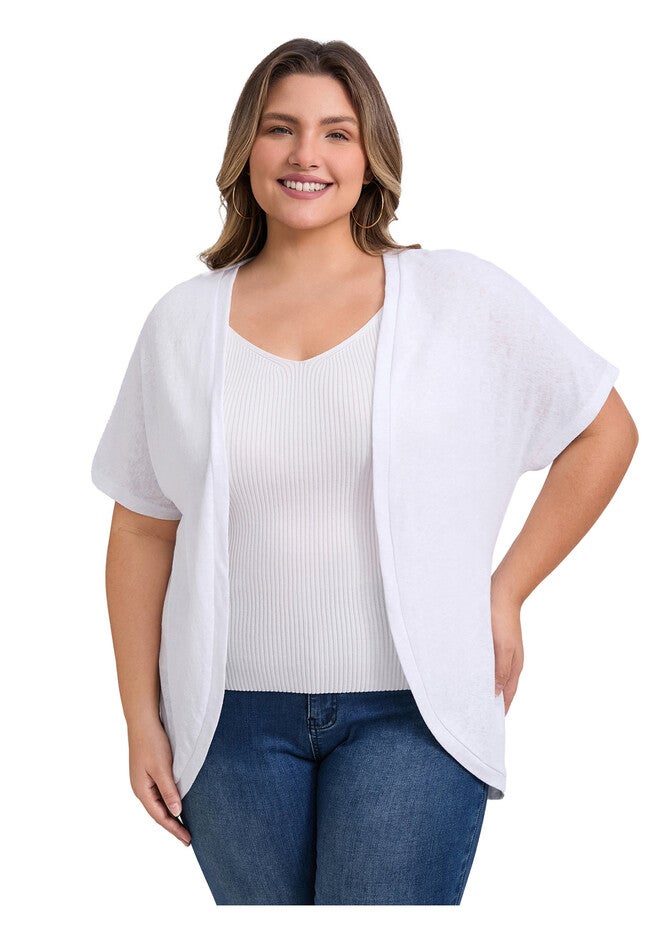 Open Front Short Sleeves Loose Fit Knit Solid Cardigans, White / White, alternate image number 2