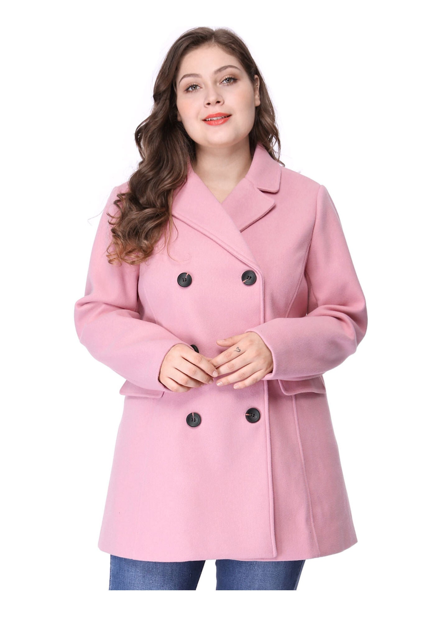 NOTCHED LAPEL DOUBLE BREASTED COAT, Pink / Pink, alternate image number 4