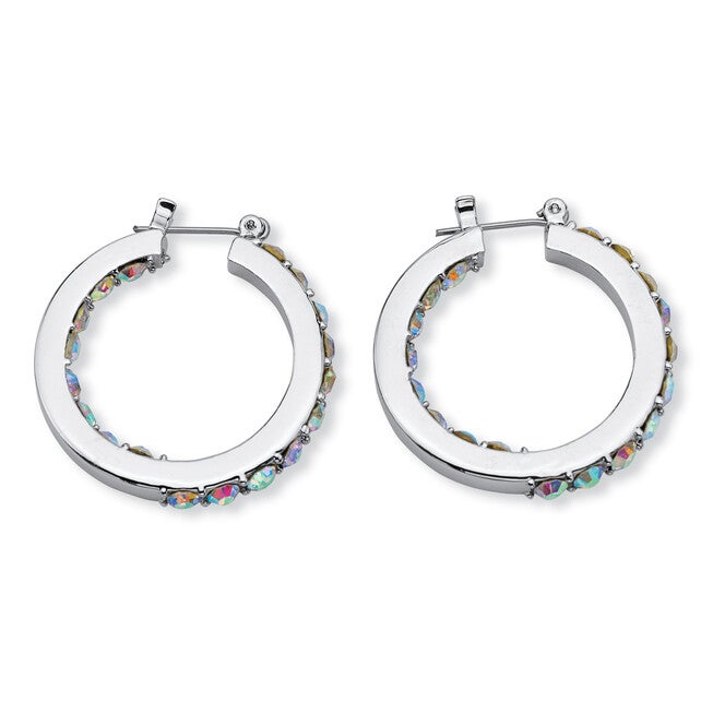 Aurora Borealis Crystal Inside-Out Hoop Earrings in Silvertone, Multi / Light Blue, alternate image number 1