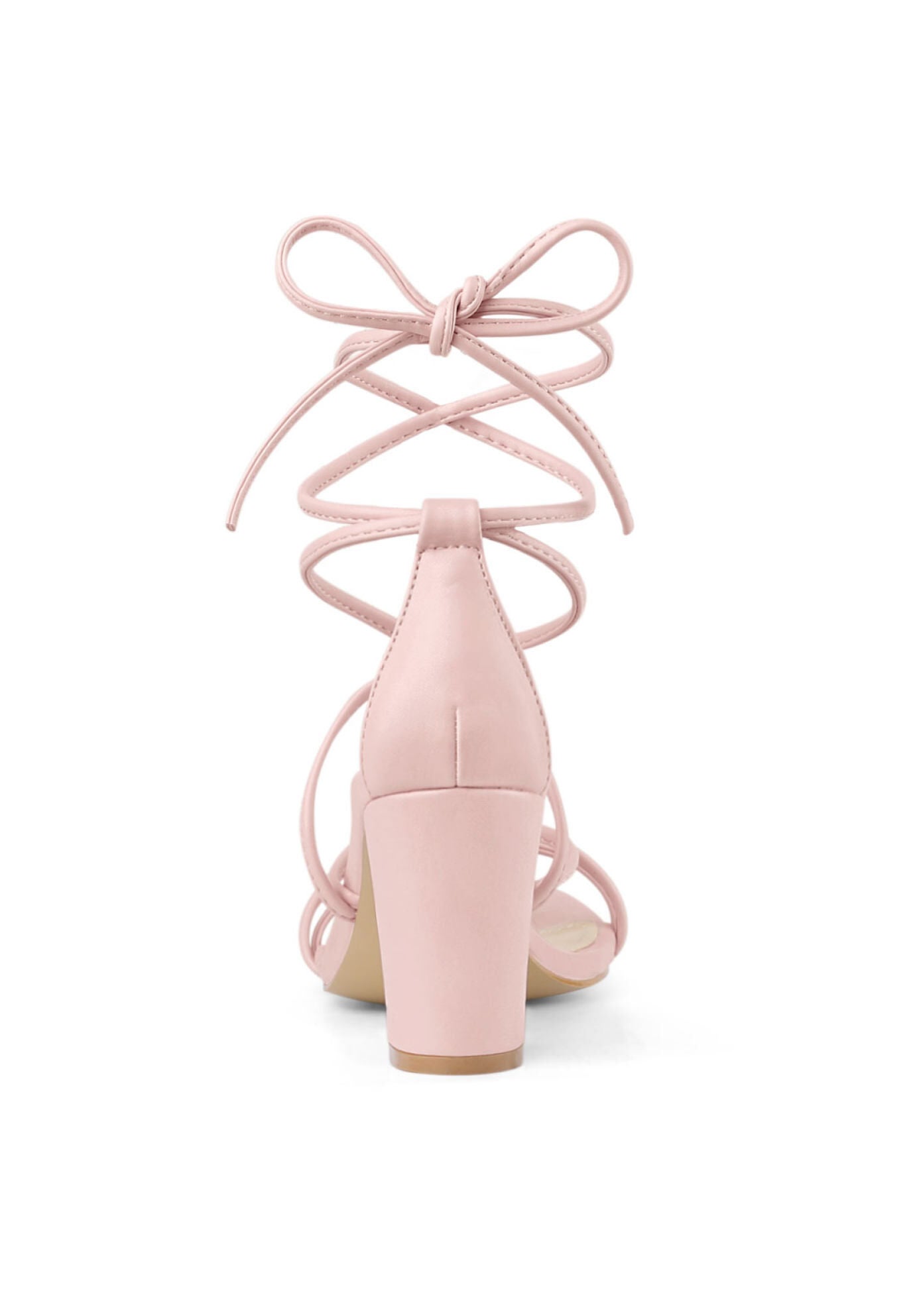 Strappy Lace Up Chunky Heeled Heels Sandals, Pink / Pink, alternate image number 2