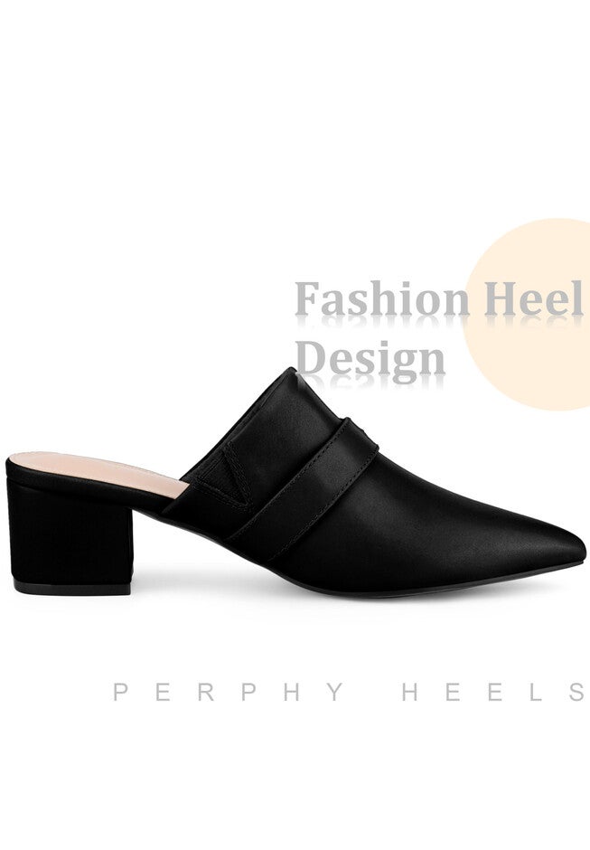 Closed toe Slip On Block Heeled Mules, Black / Black, alternate image number 2