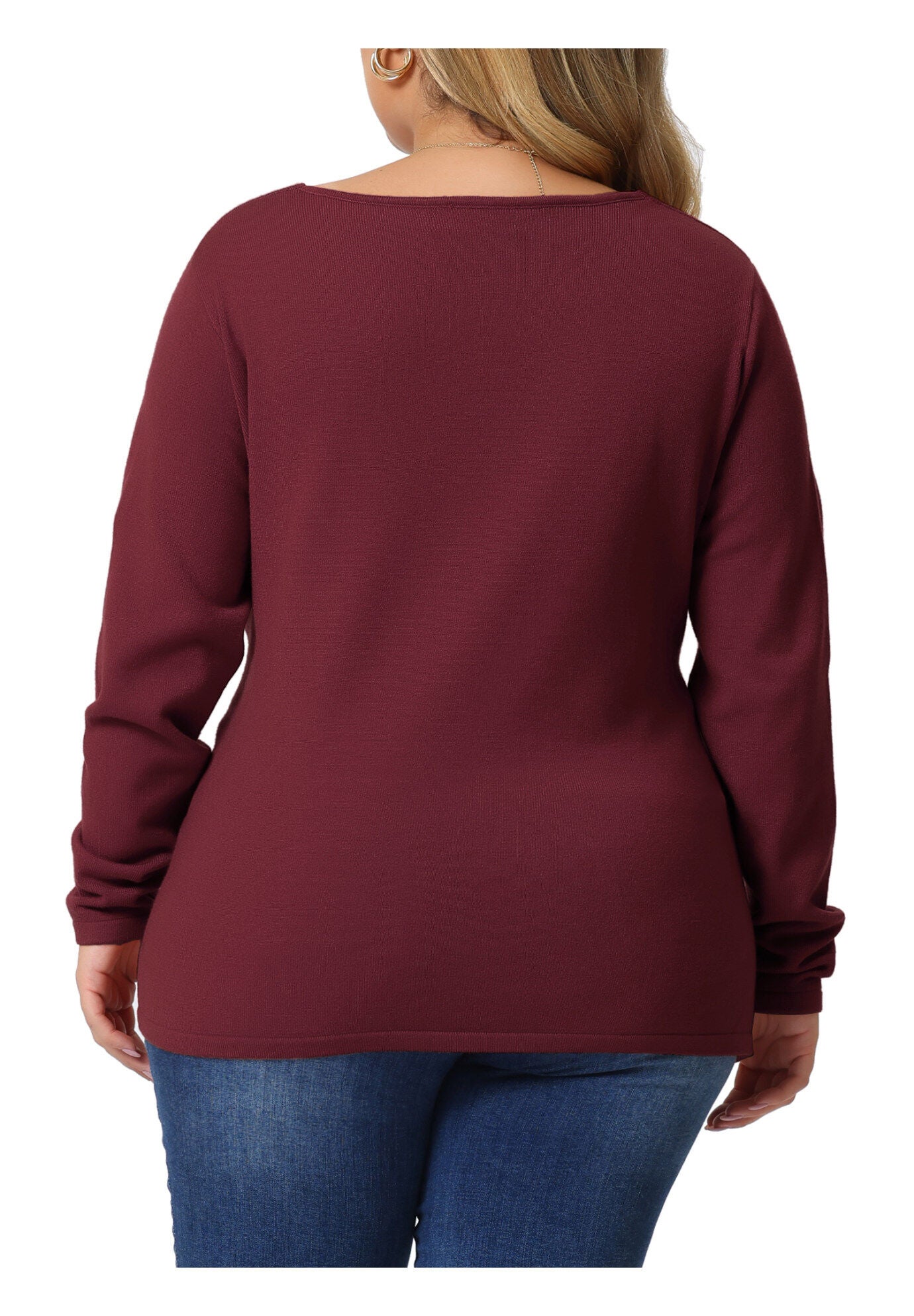 Wrap V Neck Criss Cross Asymmetrical Knit Top, Red / Red, alternate image number 1