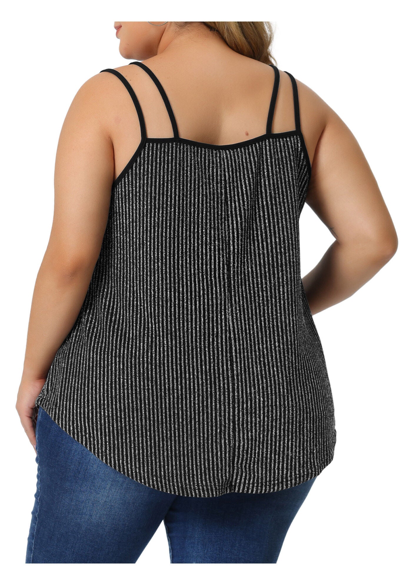 Sleeveless V Neck Tank Cami Party Glitter Sparkle Top, Silver / Silver, alternate image number 3