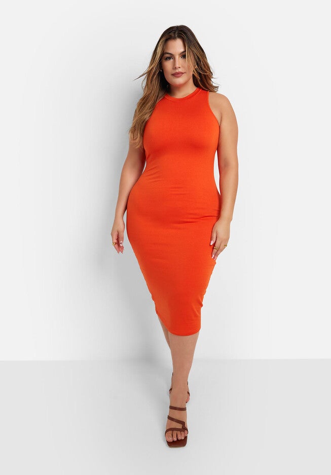 Essential Halter Neck Midi Bodycon Dress, Orange / Orange, hi-res image number 0