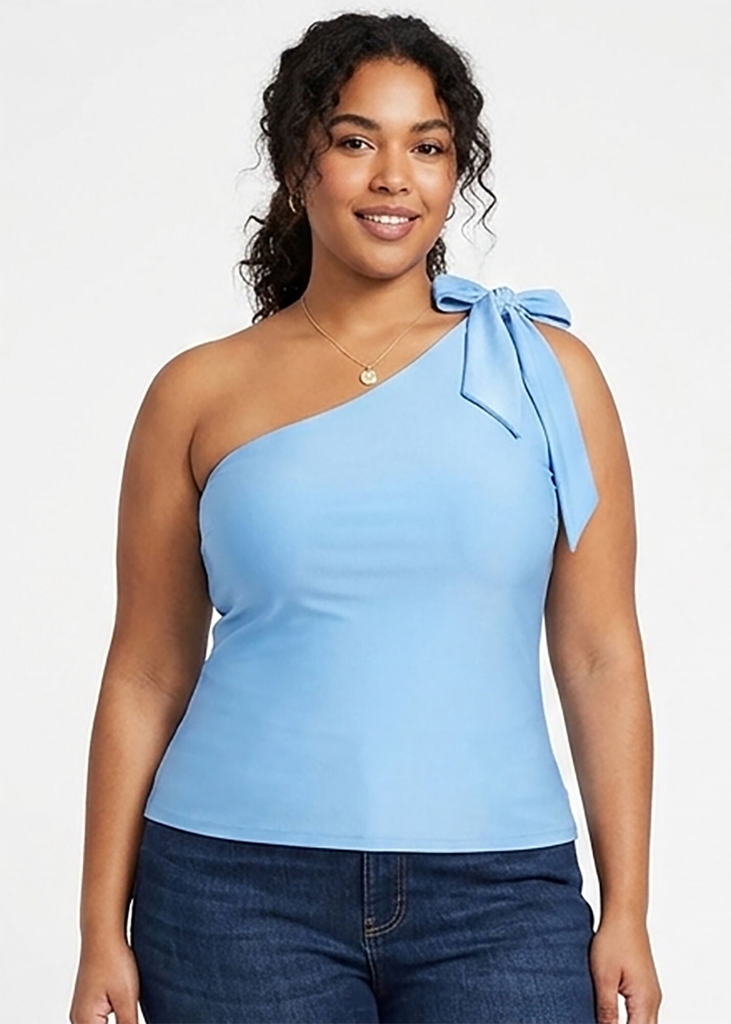 One Shoulder Bow Tie Top, BLUE / Azure Blue, hi-res image number 0