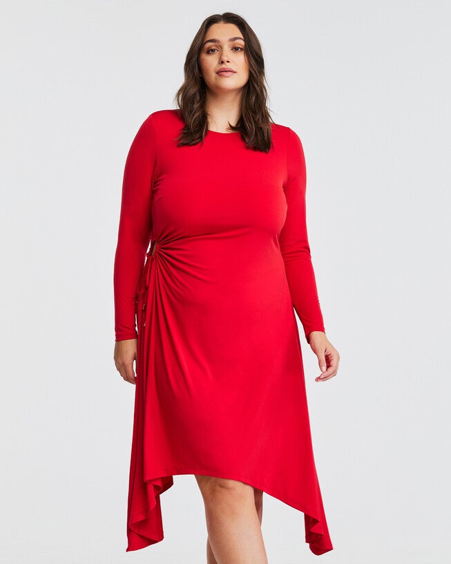 Jersey Ruched Red Midi Dress, , alternate image number 5