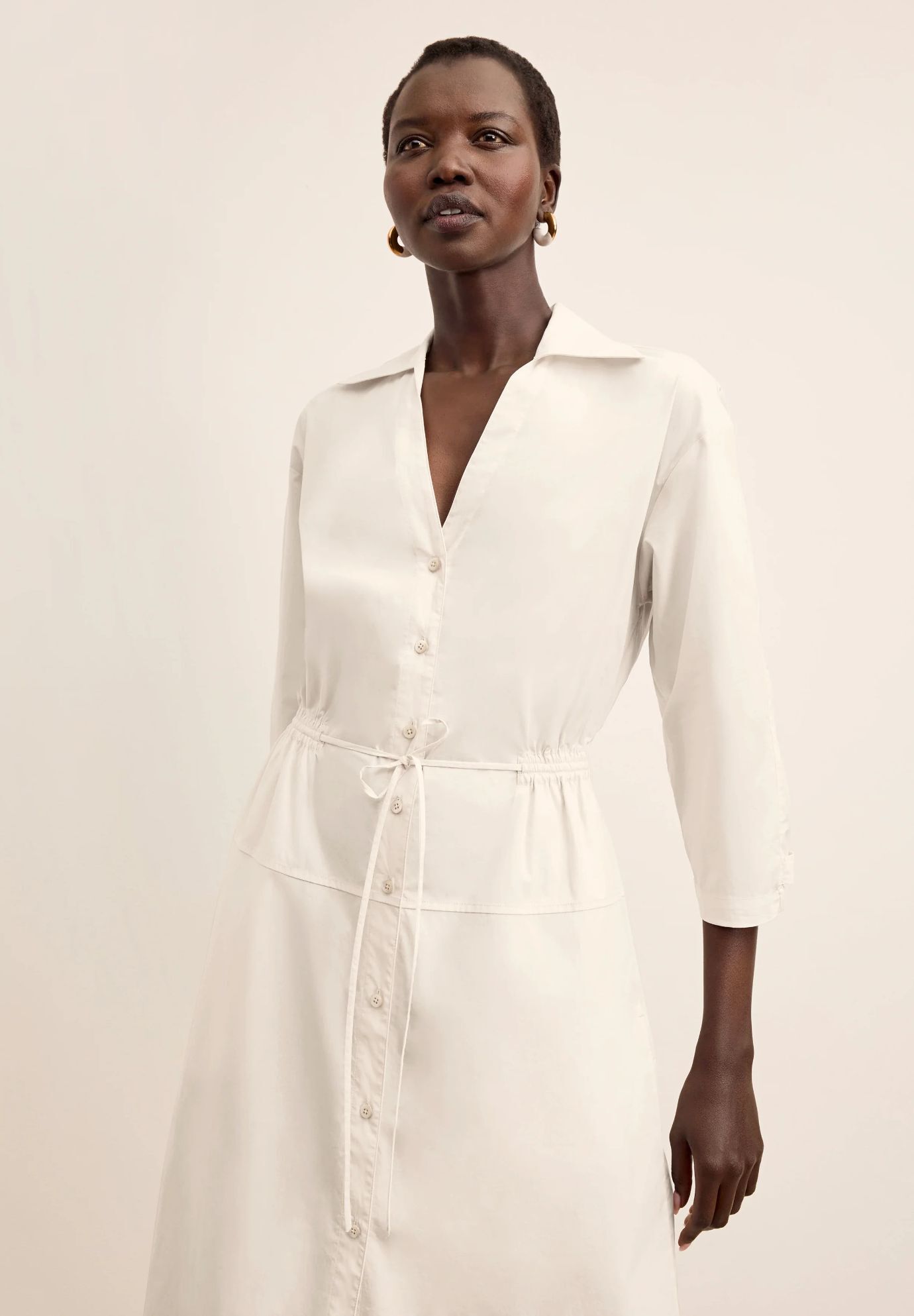 Boden Al Fresco Dress - Cotton Poplin, Eggshell / White, hi-res image number 0