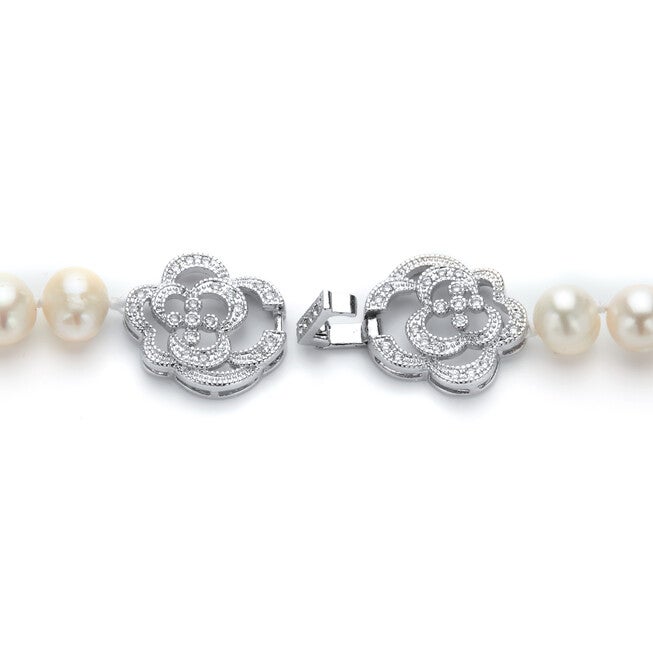 1.42 Cttw. White Genuine Pearl Necklace W/Cubic Zirconia Clasp Silvertone 32 inches, , alternate image number 4