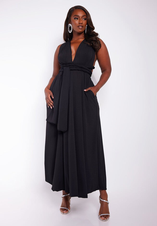 Selene Multiway Maxi Skater Dress W. Pockets, Black / Black, alternate image number 4