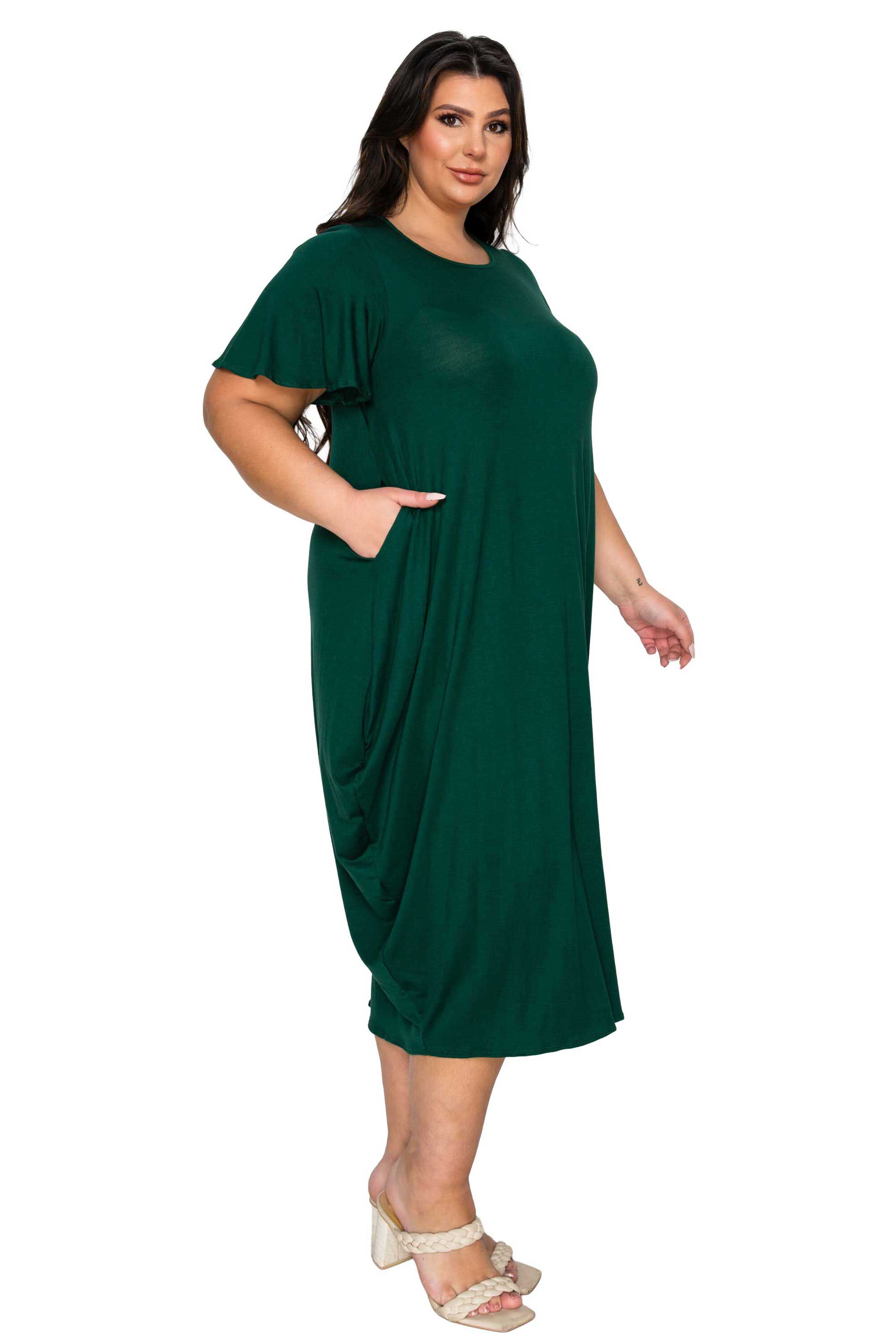Liz Flutter Sleeve Pocket Dress, Green Hunter / Hunter Green, alternate image number 1