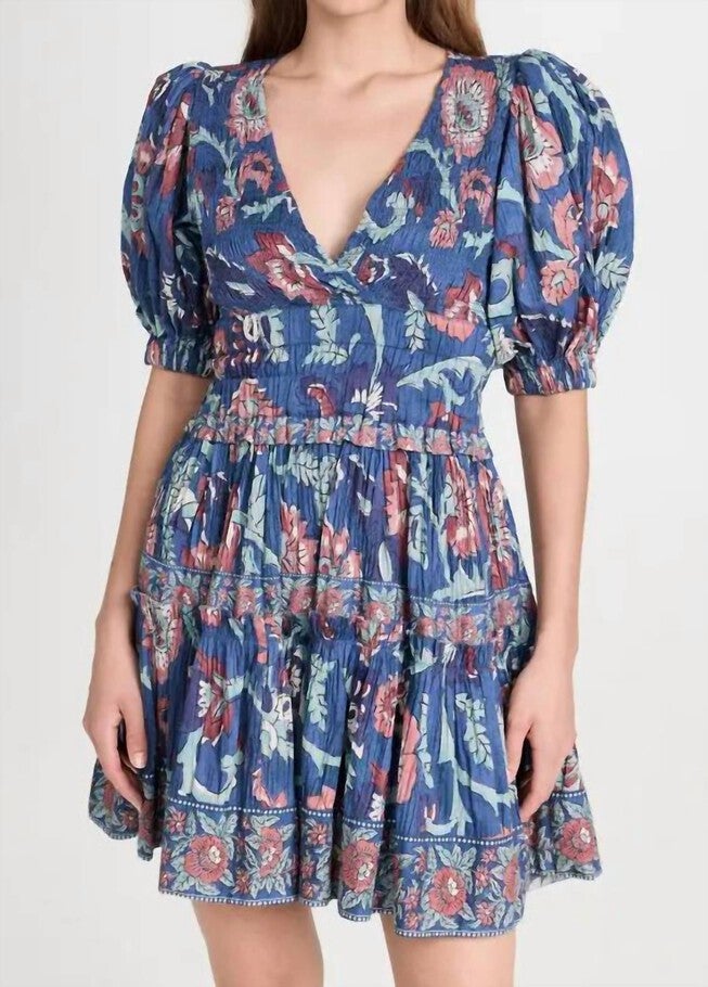 RORY PRINT PUFF SLEEVE MINI DRESS IN ROSE MULTI, Rose Multi / Navy, hi-res image number null