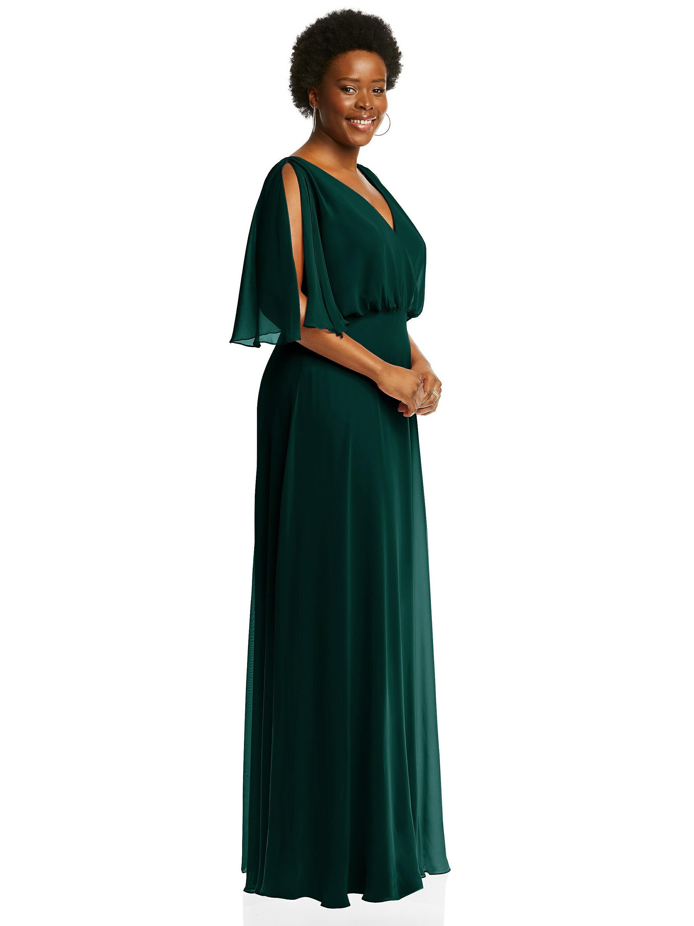 V-Neck Split Sleeve Blouson Bodice Maxi Dress, Evergreen / Hunter Green, alternate image number 3