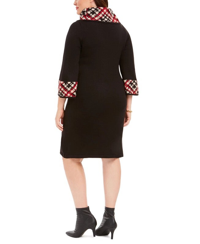 Jessica Howard Women's Plus Size Plaid Cowlneck Sweater Dress Charcoal Size 1X, , alternate image number null