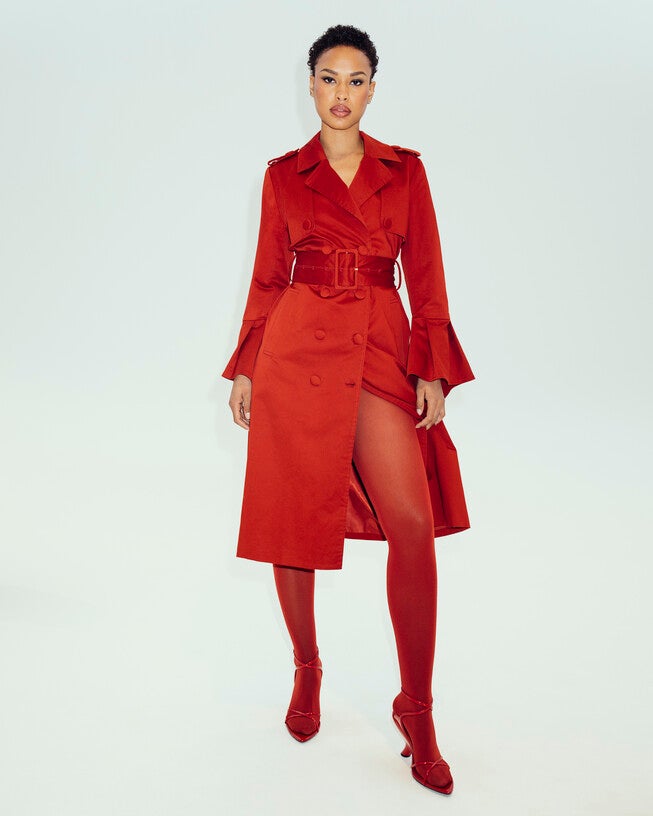 The Mabel Sleeved Trench Coat, Red / Red, alternate image number 1