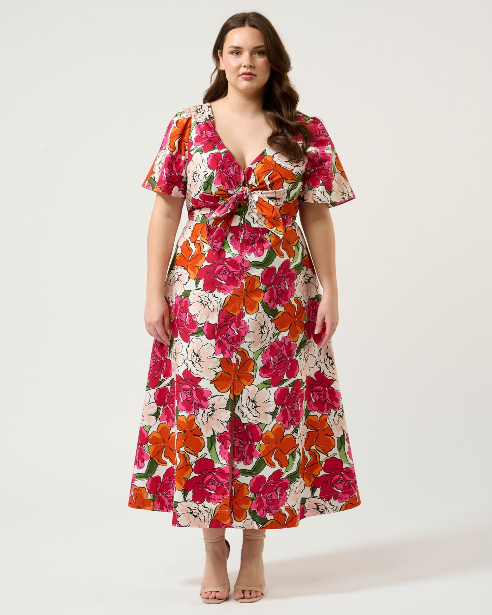 Nadja Midi Dress, Orange Print / Orange, alternate image number 1