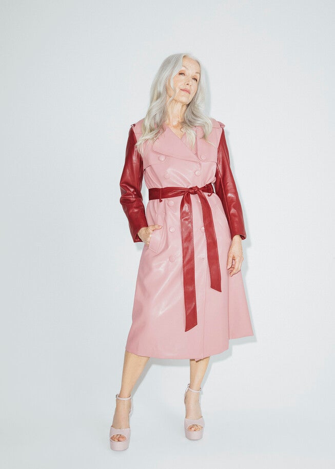 Two Tone Pink Trench Coat, Burgundy / Raspberry, alternate image number 2