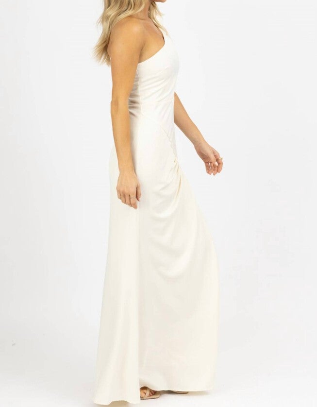 ONE SHOULDER AND SASH SATIN MAXI DRESS IN IVORY, Ivory / White, alternate image number null