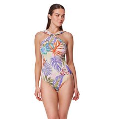 Cherry Blossom High Neck Twist One Piece