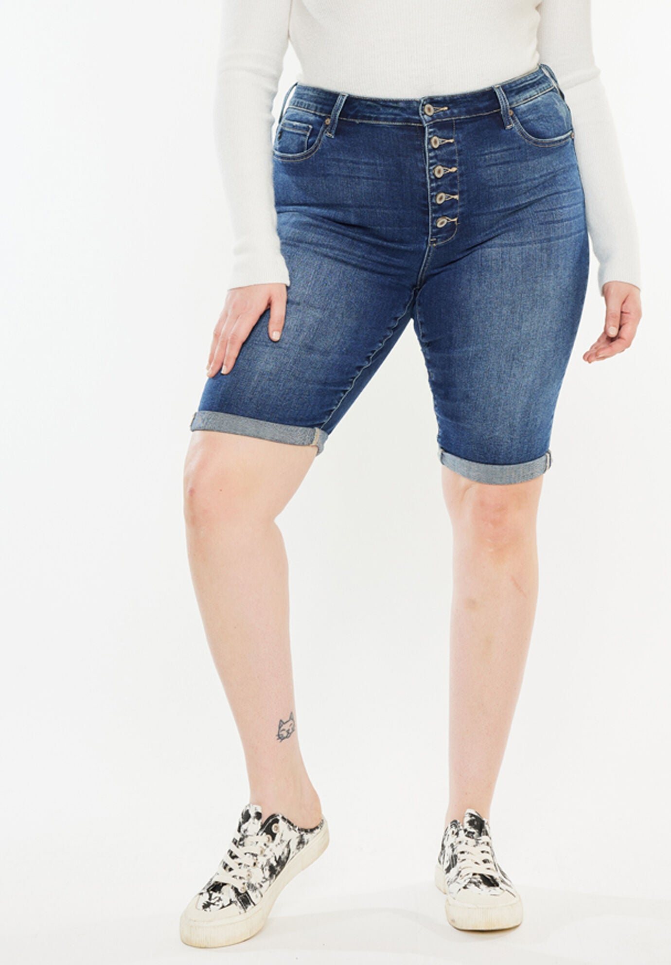 Tatiana High Rise Bermuda Shorts (Plus Size), Medium Wash / Medium Wash, alternate image number 2
