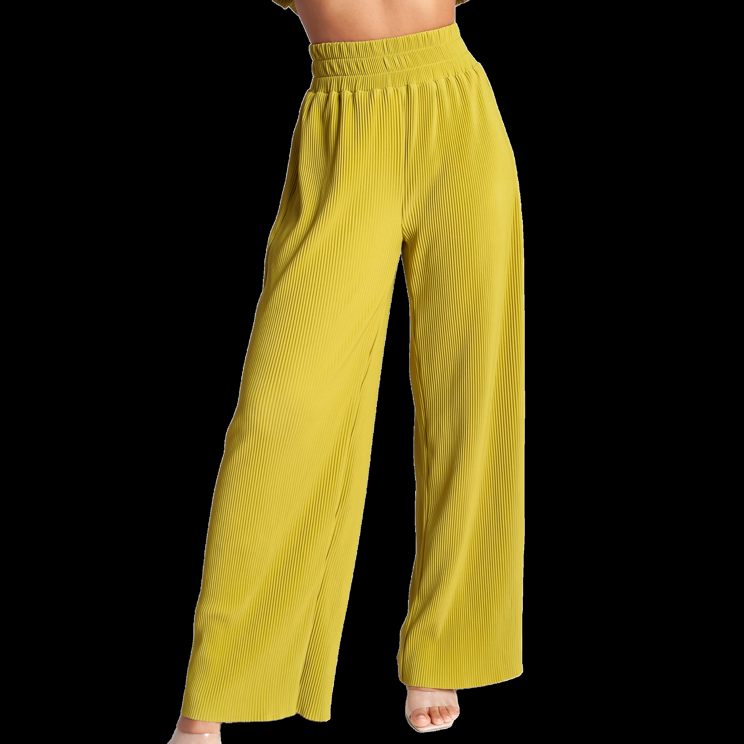 High Waisted Pleated Wide Leg Pants, Lime / Light Green, hi-res image number 0